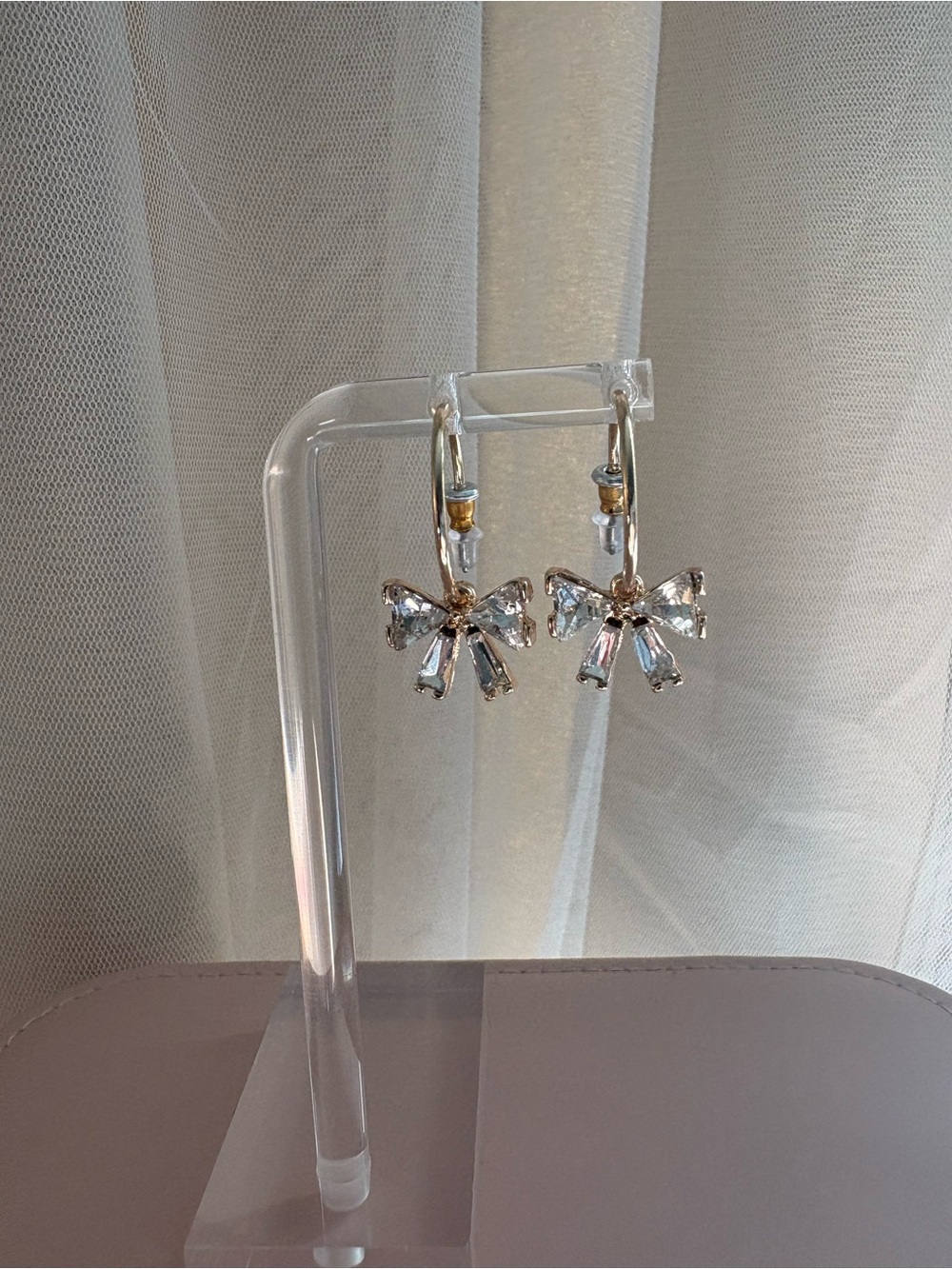 Crystal Bow Drop Earrings - Clear Crystal Earrings